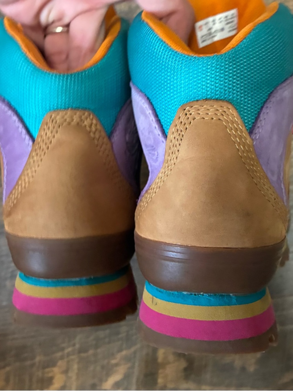 Timberland Women's Euro Hiker Mixed Media Boots Wheat Turquoise Purple Size 7 - Picture 5 of 8